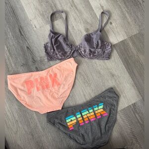 PINK Victoria's Secret Gray and Peach Lingerie bundle